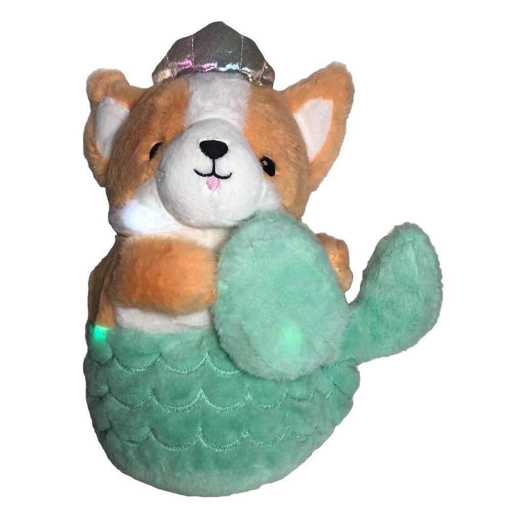 FAO Schwarz Glow Brights Mer-Dog Plush LED Sound Light Up corgi mermaid 12"